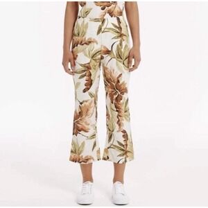 Zulu & Zephyr The Dusk Leaf 100% Linen Cropped‎ Pants Size Small Summer Floral